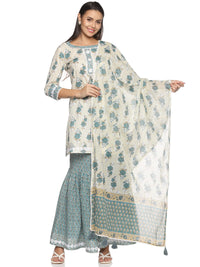 RAJMANDIRFABRICS Women's  Cotton Printed Straight Kurta Sharara With Dupatta Set