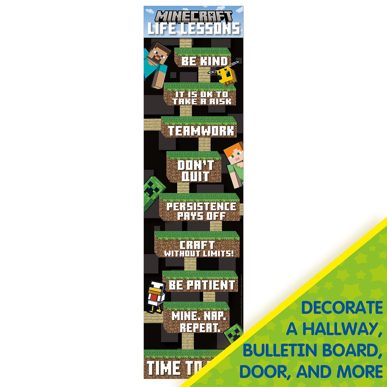 Eureka Minecraft Life Lessons Vertical Classroom Banner for Teachers, 12" x 45" Minecraft Lessons