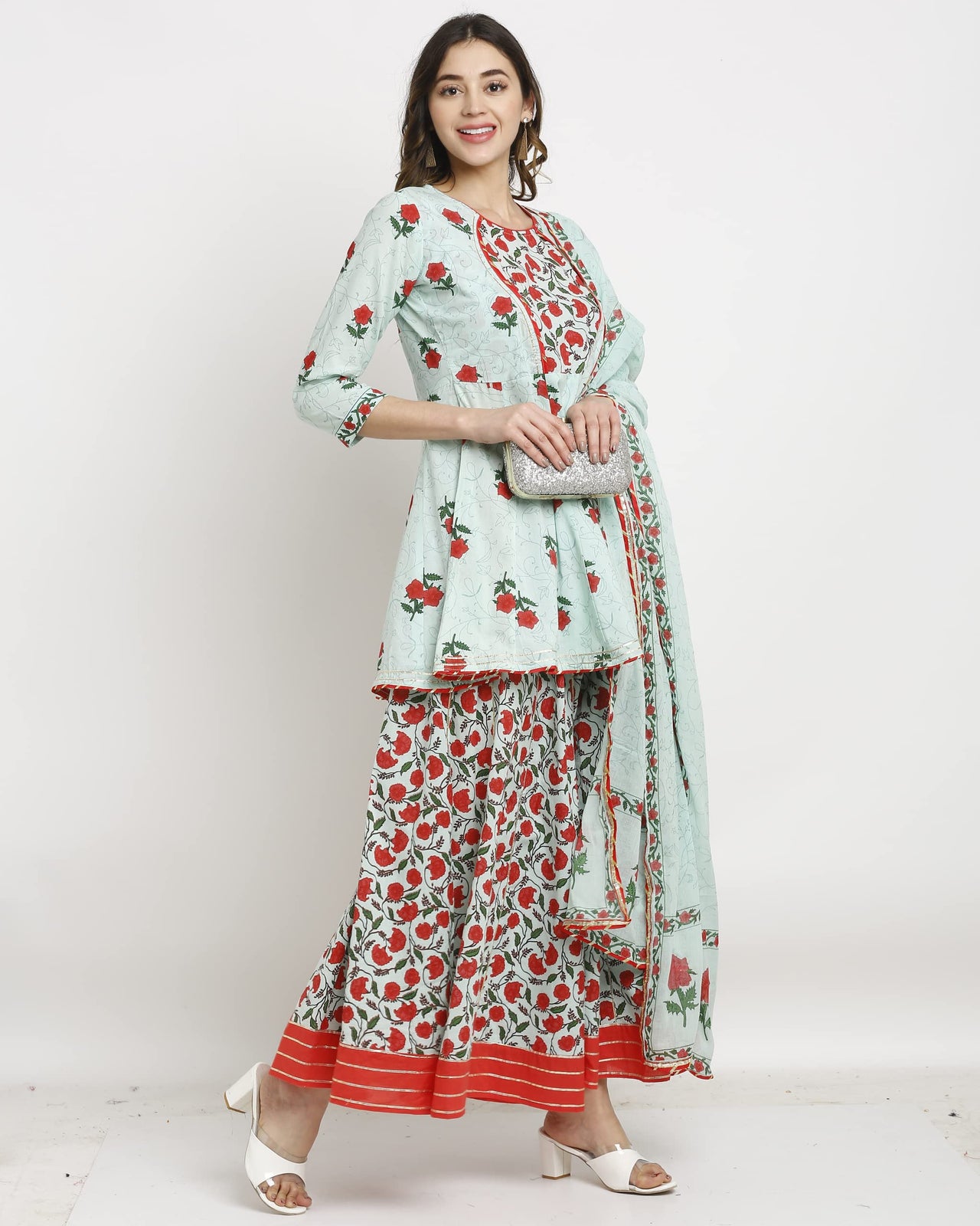 Rajnandini Women's  Pure Cambric Cotton Floral Printed Kurta Set With Dupatta
