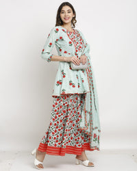 Rajnandini Women's  Pure Cambric Cotton Floral Printed Kurta Set With Dupatta