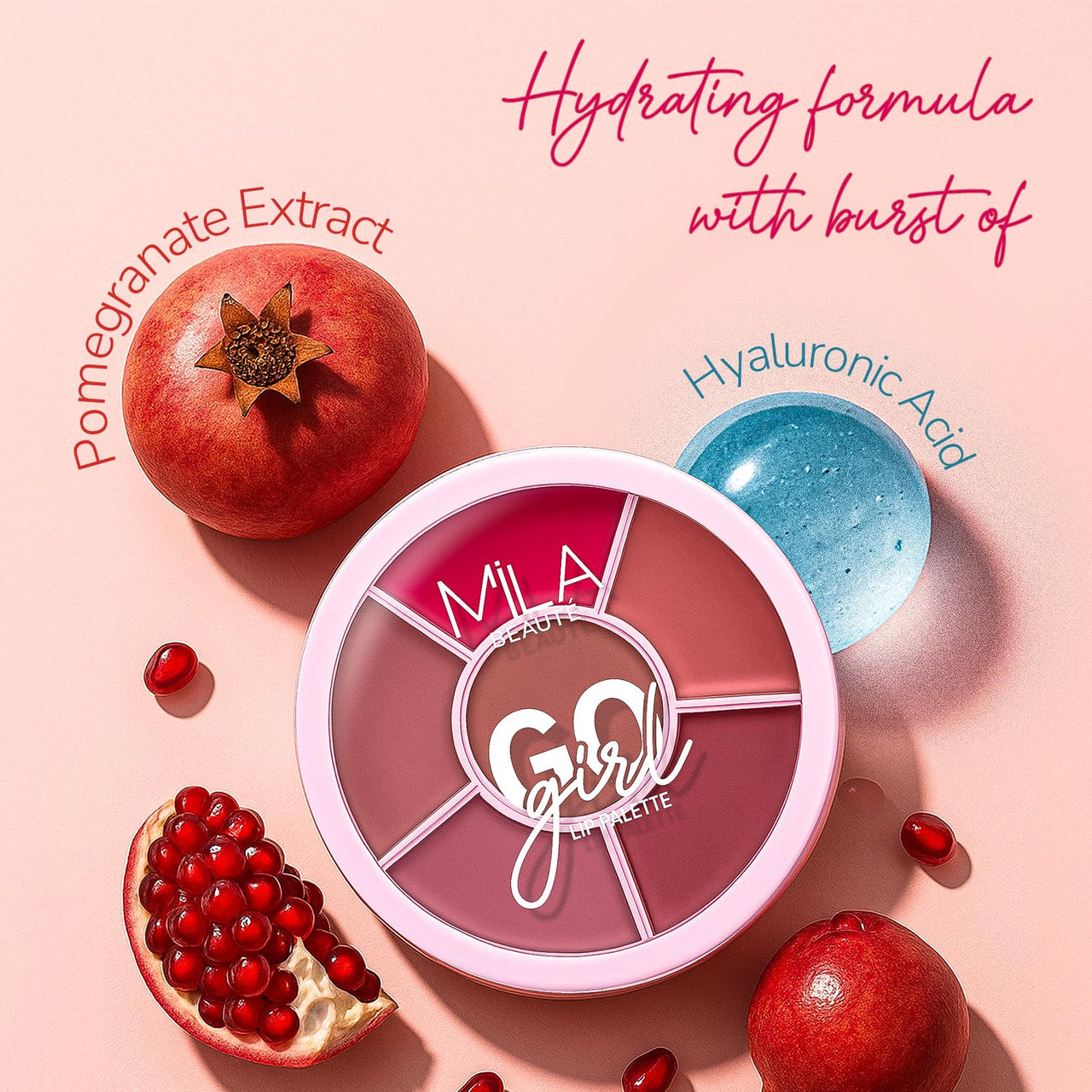 Mila Beaute Go Girl Lip Palette with 6 Pigmented Shades I Creamy Matte Finish I Hydrating Formula of Pomegranate Extract & Hyaluronic Acid I Travel Friendly Lip Palette - FOREVER PINKS & BERRIES