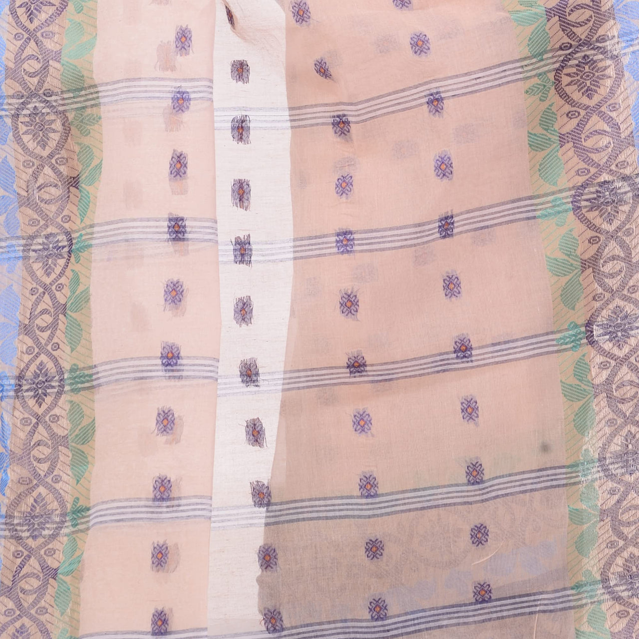 dB DESH BIDESH Women`s Traditional Bengal Tant Tri Leaf Woven Design Pure Handloom Cotton Saree Without Blouse Piece