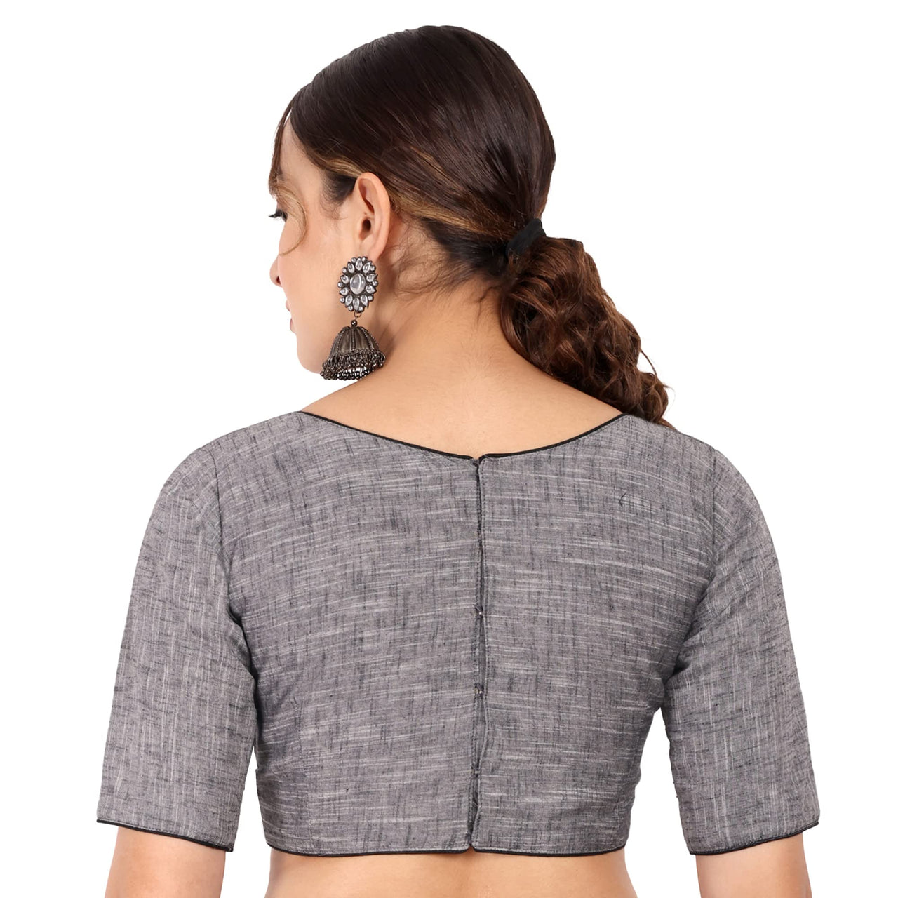 JISB Women's  Cotton Slub Stitched Saree Blouse with Elbow Length Sleeves