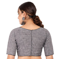 JISB Women's  Cotton Slub Stitched Saree Blouse with Elbow Length Sleeves