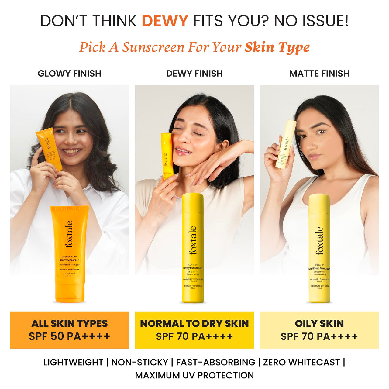 Foxtale SPF 70 Niacinamide Dewy Sunscreen with PA++++ For Dewy Sun Protection | Prevents Tan | Lightenweight, Non Greasy, No White Cast | Anti-Tan Formula | For Men & Women | 50 Ml