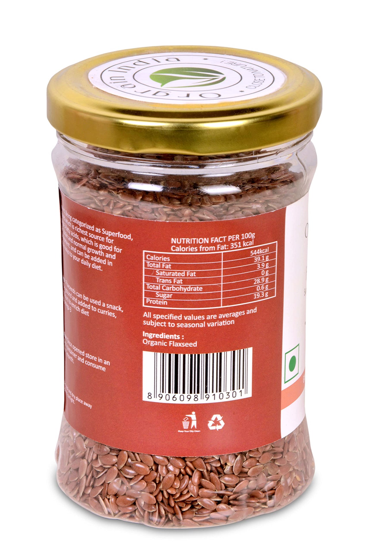 Orgrain India Organic Flax Seeds 150g | Eating and Weight Loss, Rich in Omega | Company-Owned Farmlands