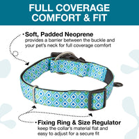Max & Molly Soft Padded Neoprene Dog Collar w/Smart ID Gotcha! QR Pet Safety Tag, Durable, Waterproof, Anti-Stink, Machine Washable Collar for Dogs, Retro Blue Pattern, S