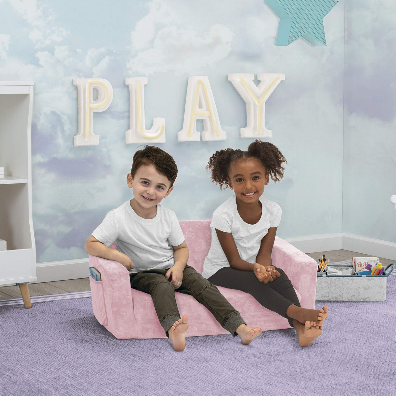 Serta Perfect Sleeper Extra Wide Convertible Sofa to Lounger - Comfy 2-in-1 Flip Open Couch/Sleeper for Kids, Pink