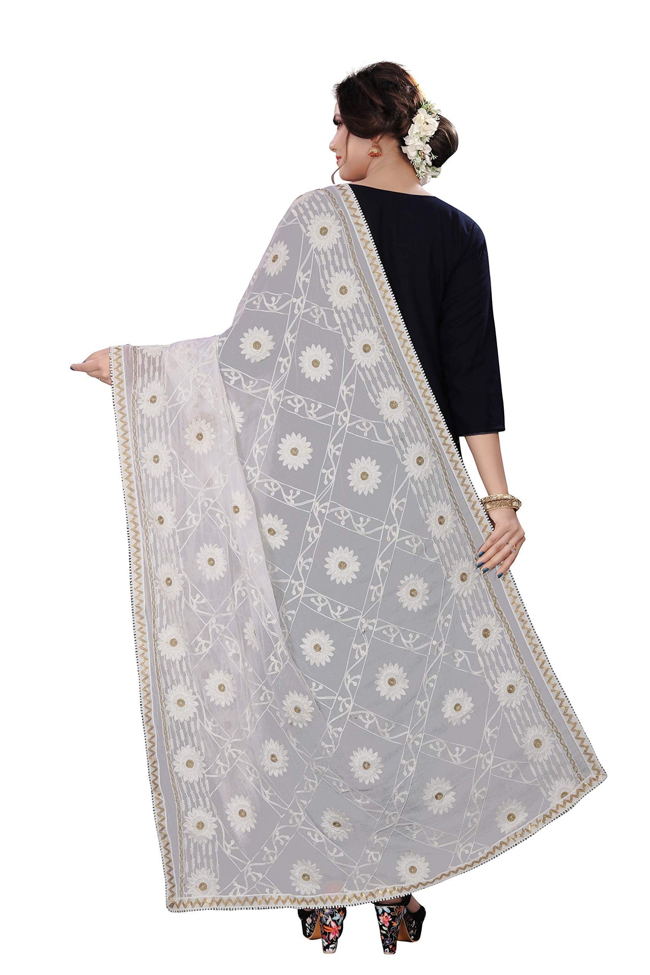 AKSHAR LLC Miss India Women's  Chiffon Dupatta With Karachi Embroidery Work