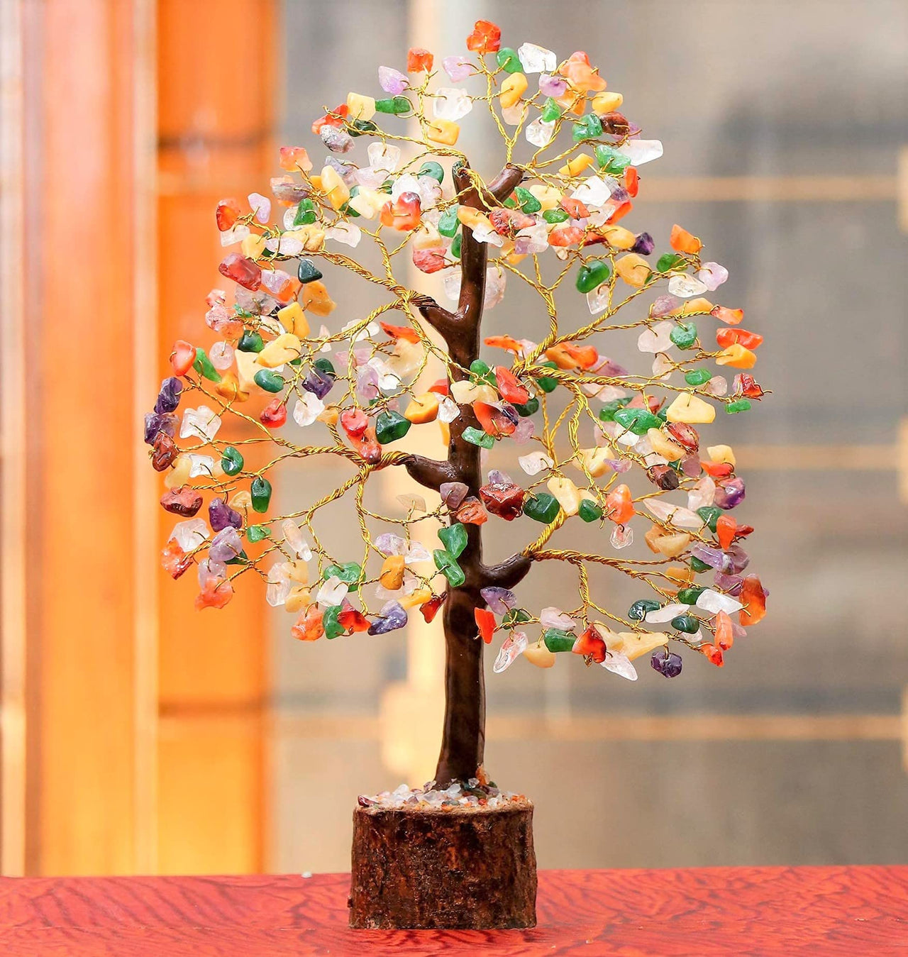 Chakra Tree - Crystal Tree - Gemstone Tree - Feng Shui Tree - Money Tree Bonsai - Healing Crystal - 7 Chakra Tree of Life - Home Decor - Spiritual Gift - Seven Chakra Tree - Handmade Crystal Gift Mix Chakra (Golden Wire)