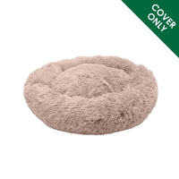 Furhaven Replacement Donut Dog Bed Cover Plush Long Faux Fur Calming Cuddler, Machine Washable - Taupe, Large