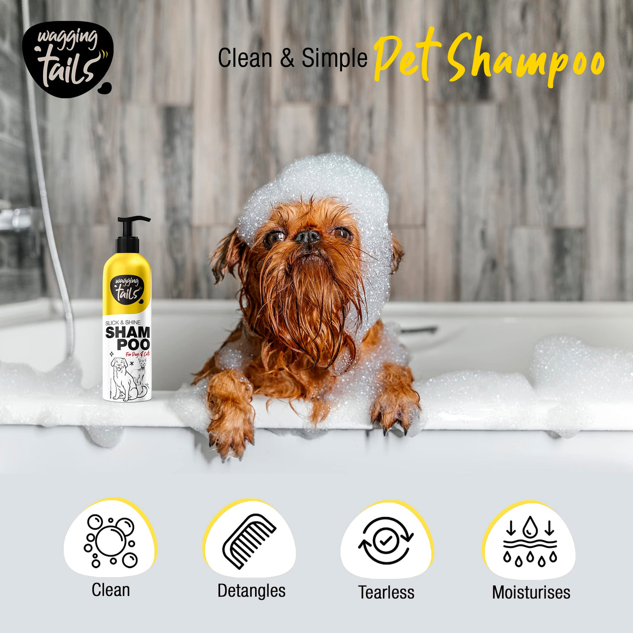 Wagging Tails Slick & Shine 5-in-1 Pet Shampoo-400ml-Pack of 2 | Deodorize & Moisturise the Skin | Remove Dirt | Help to Repair Damaged Hair | Anti-Itching & Anti-Dandruff Cleanser-All Breed Dog & Cat