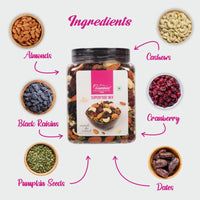 Gourmia Superfood Mix 1kg | Almond, Black Raisin, Cranberry, Pumpkin Seed, Cashew, Dates | Healthy Snack | Mixed Dry Fruit, Nuts & Seed