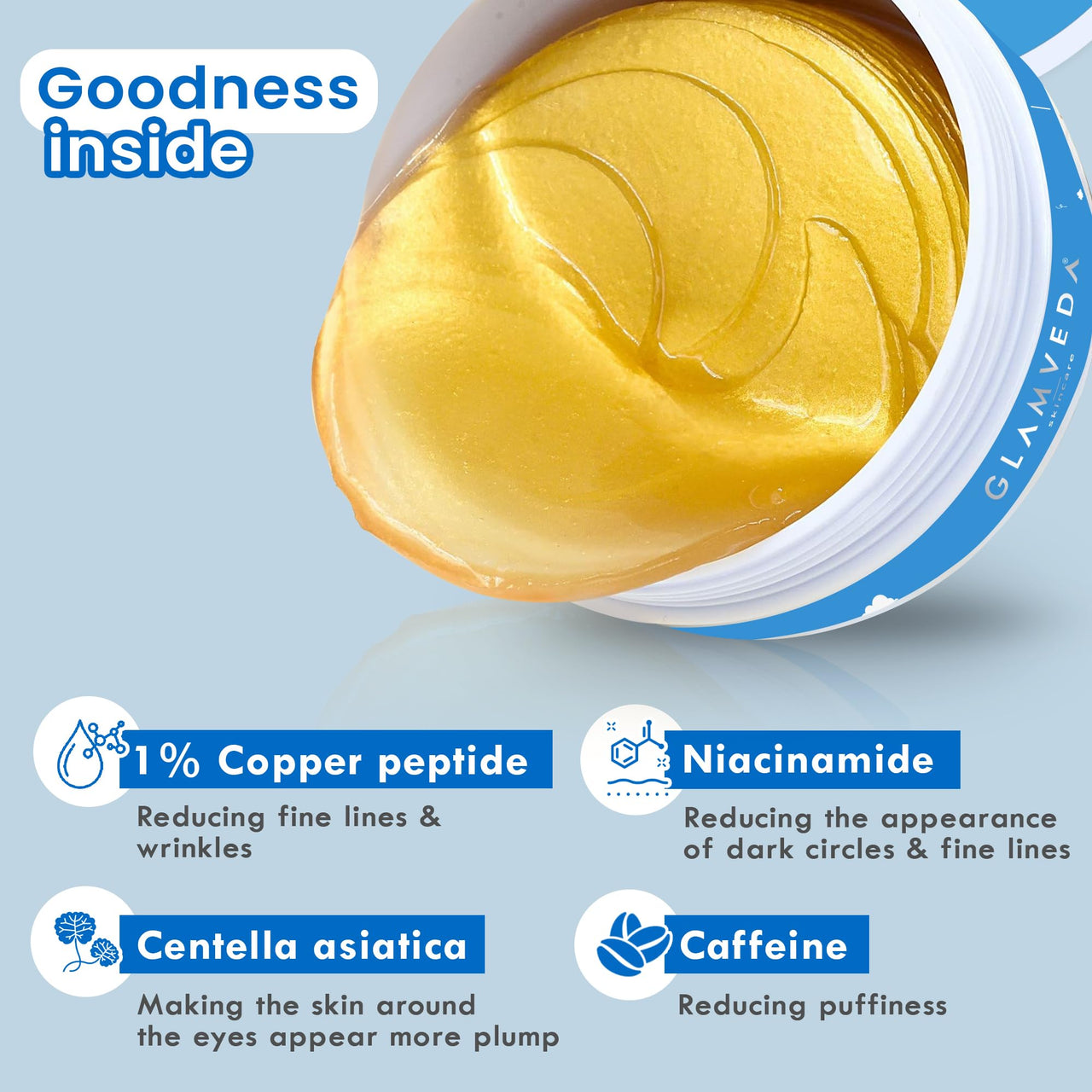 Glamveda Advanced Age Support Under Eye Patch | 1% Copper Peptide, Multi-Peptide & Hyaluronic Acid | Smooths Wrinkles, Reduces Puffiness, Fades Dark Circles & Firms | 30 Pairs