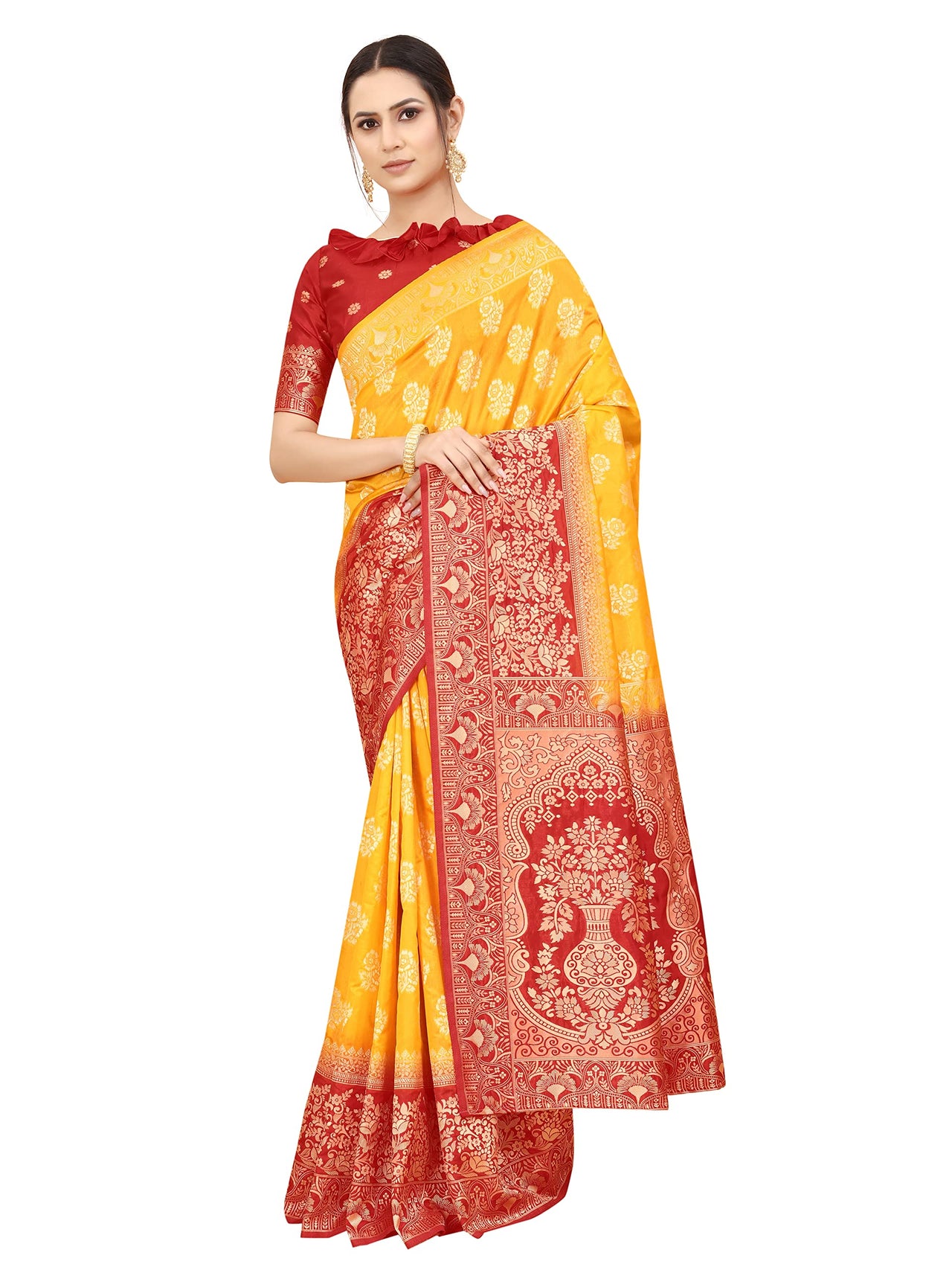 SATYAM WEAVES Women's  Banarasi Cotton Silk Saree With Blouse Piece