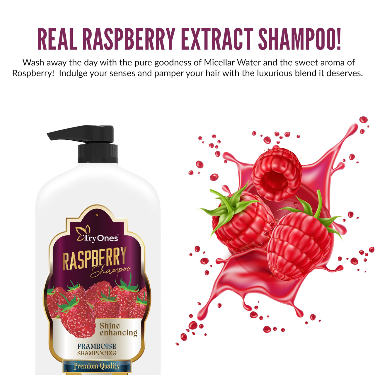 TryOnes Hair Care Shampoo Red Raspberry For Silky, Smooth, Long Hair & Split End Repair | Shampoo for Women and Men 1000ml