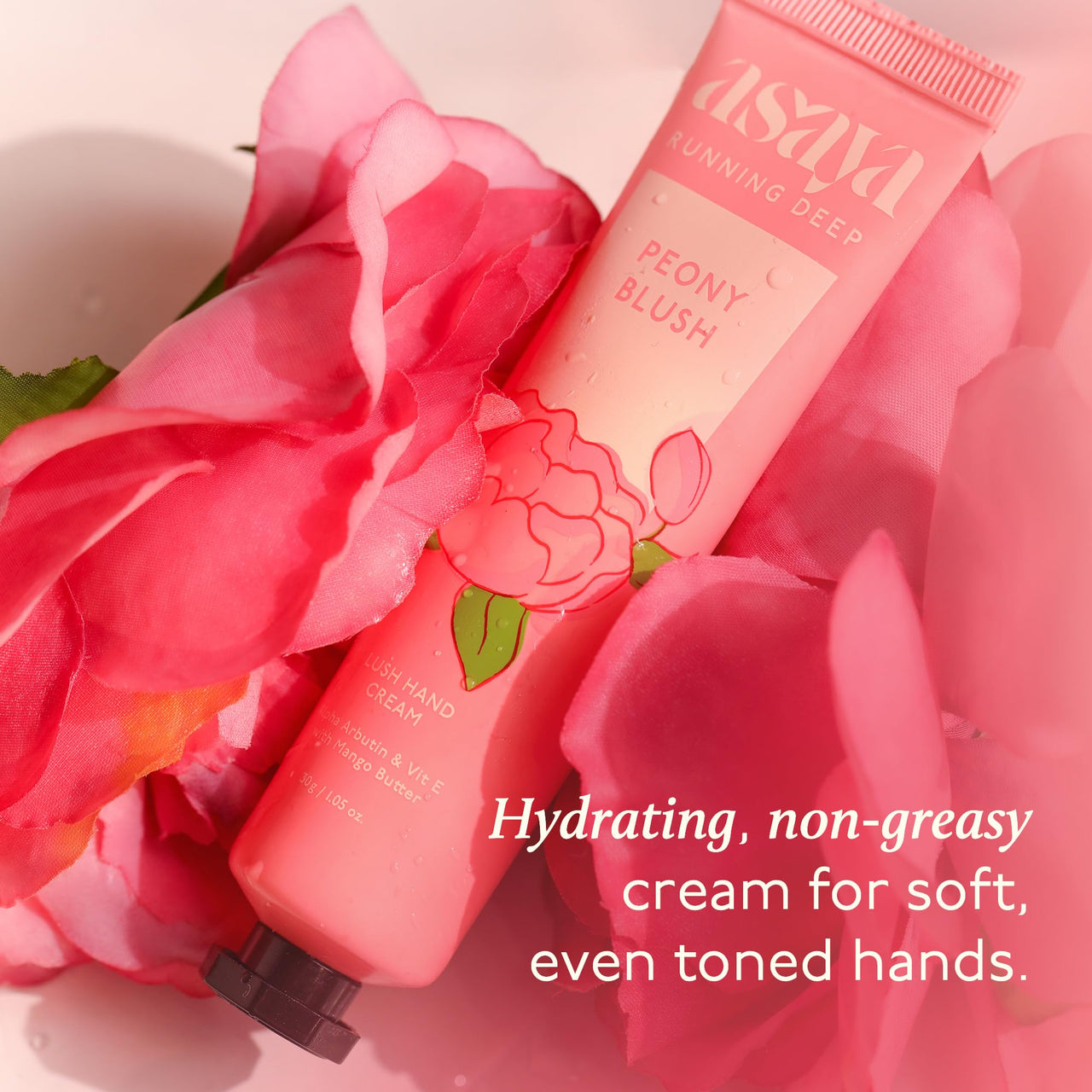 Asaya Peony Blush Hand Cream for Women & Men | Nourishes, Brightens | Softens Dry, Rough Hands | Non Sticky and Quick Absorbing | Intense Moisturization | Reduces Tan & Pigmentation | Alpha Arbutin, Mango Butter & Vit E | Oily skin | Dry Skin | Vegan | Fr
