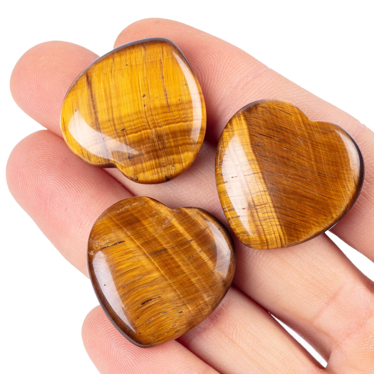 FORBY 3 Pcs Natural 1 inch Tiger's  Eye Puffy Heart Stone, Healing Love Crystal Palm Worry Stone for Chakra Reiki Balancing, Meditation and Positive Energy