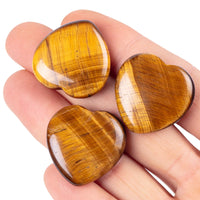FORBY 3 Pcs Natural 1 inch Tiger's  Eye Puffy Heart Stone, Healing Love Crystal Palm Worry Stone for Chakra Reiki Balancing, Meditation and Positive Energy