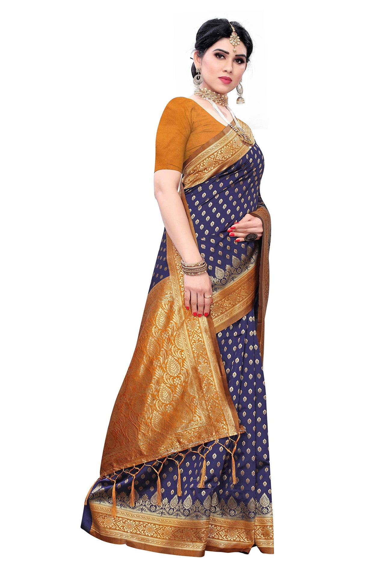 AKHILAM Women's  Banarasi silk woven Design Saree with Unstitched Blouse Piece(GNG220_QL_Parent)