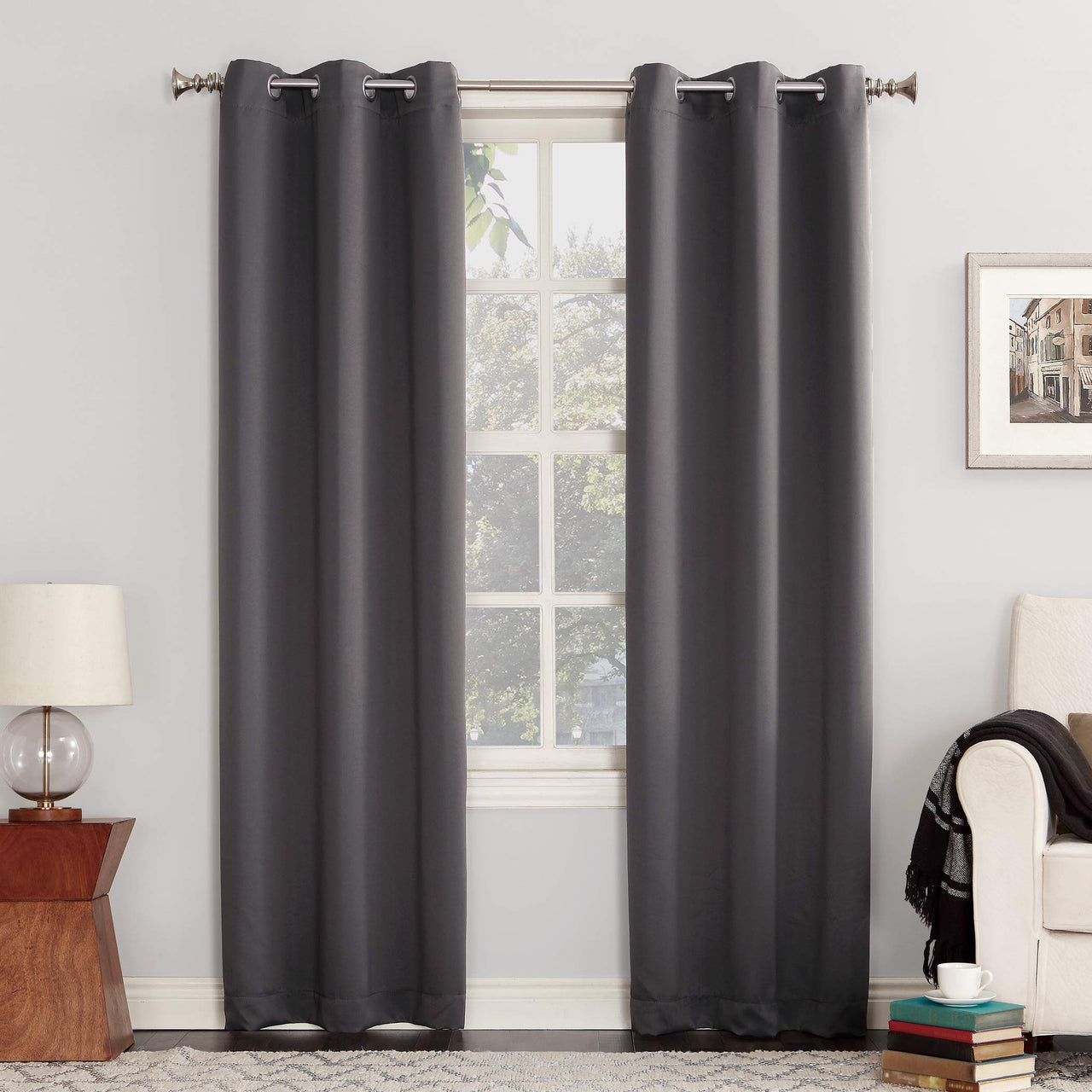 Sun Zero Easton Energy Saving Blackout Grommet Curtain Panel, 40" x 95", Charcoal
