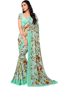 Shangrila Designer Digital Pastel Prints Weightless Georgette Saree With Blouse Piece