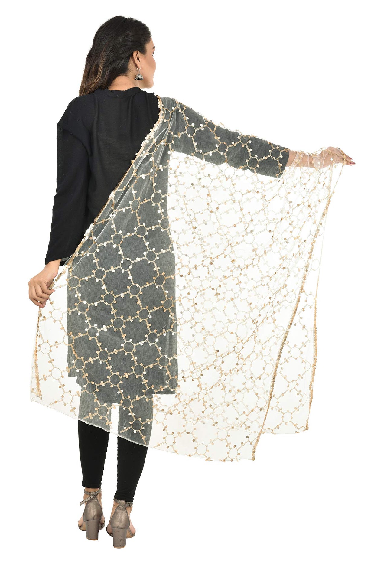 YOUTHQUAKE Heavy Embellished Plastic Mirror Net Dupatta for Womens & Girls
