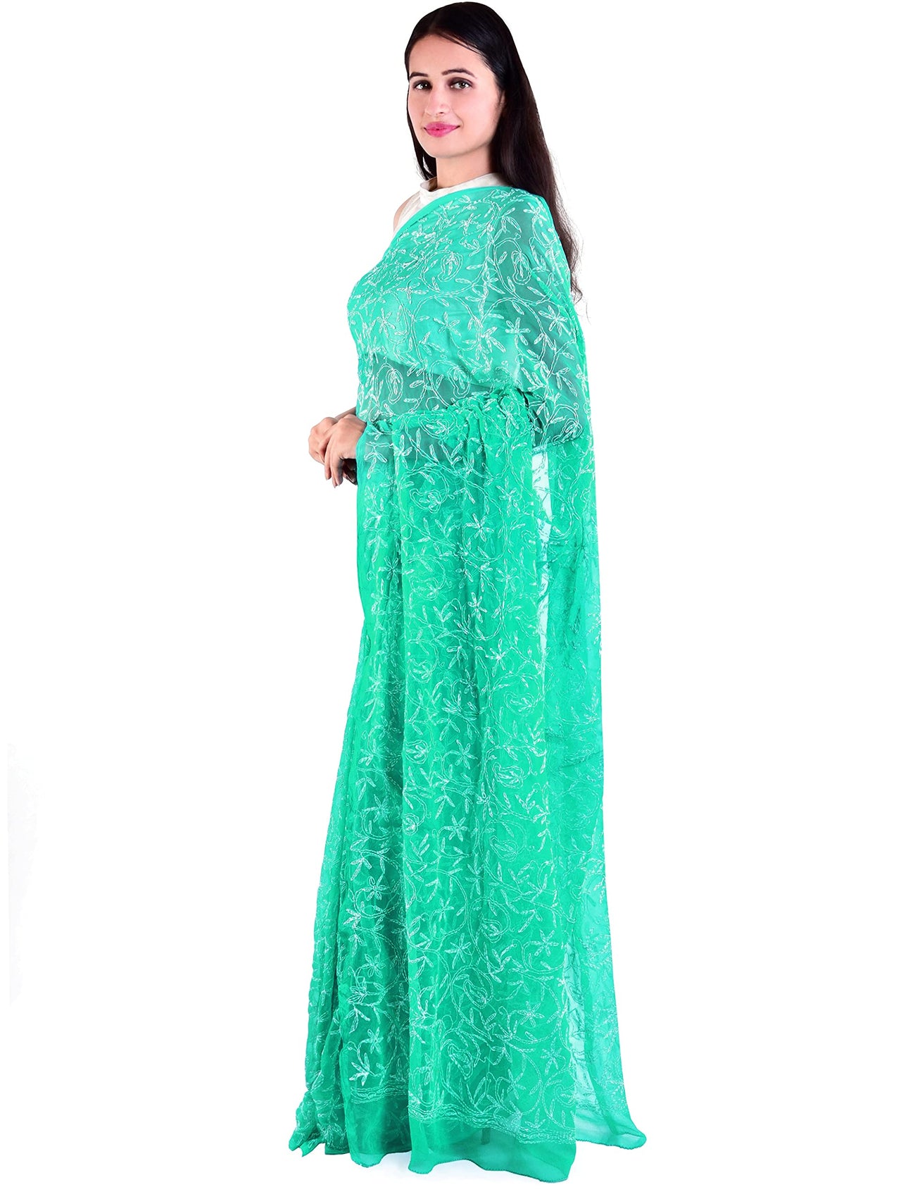 Lavangi Women's  Lucknow Chikankari Tepchi Work Georgette Saree