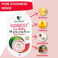HealthBest Kidbest Lip Balm For Kids & Baby - 7gm Pink - Extra Vitamin Nourishing, Soothing Lips, Tear, Paraben, SLS Free - Watermelon Flavor