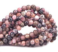 100Pcs Natural Crystal Beads Stone Gemstone Round Loose Energy Healing Beads with Free Crystal Stretch Cord for Jewelry Making (Pink Black Rhodonite, 6MM) Pink Black Rhodonite