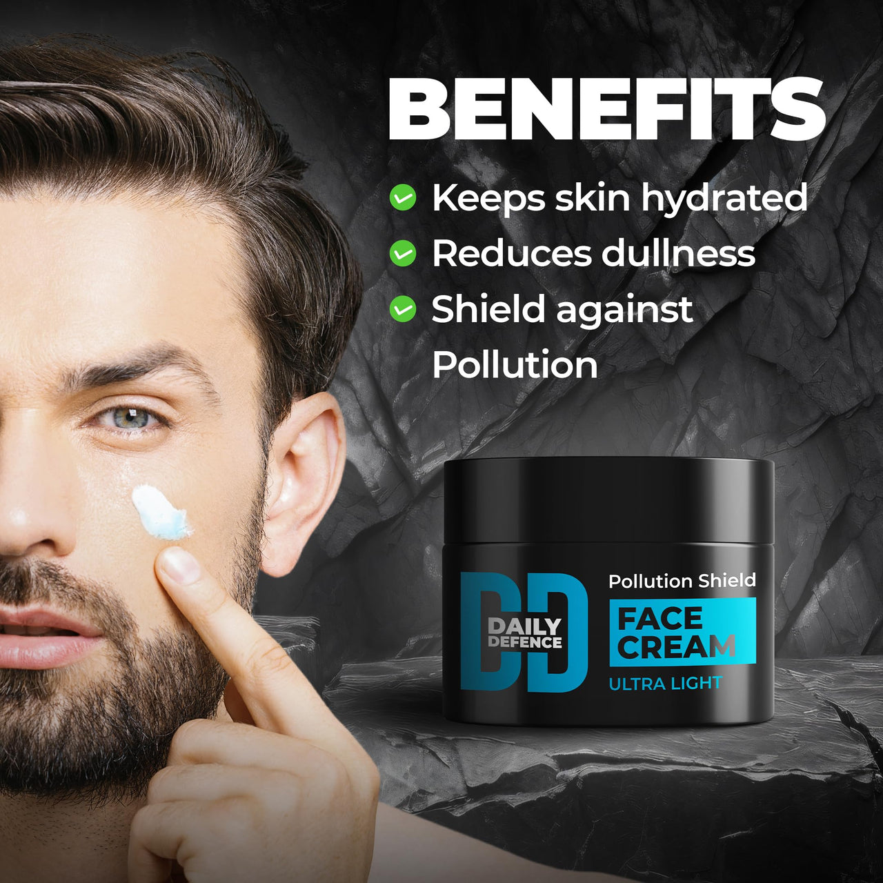 Beardo Daily Defence Face Cream for Men, 50g |Water-based Fast Absorbing Ultralight Moisturizer for face with Niacinamide & Vitamin E | Shield against Pollution