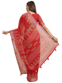 AKHILAM Women's  Linen Geometric Saree With Unstitched Boluse Piece