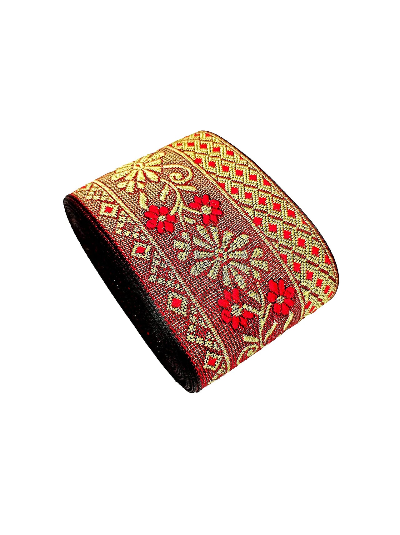 FRIJVEN Jacquard Woven Heavy Design Falls Lace Border for Saree, Kurti, Dress, Bandhani, Lehenga, Decorative Ribbon - 7 cm Width (9 Meter, Red + Green)