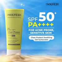 THE SOLVED SKIN Clear Protect SPF 50+ PA++++ Sunscreen for Acne Prone Skin with Advanced Encapsulated UV Tech |Oily Sensitive Skin | Ultra-Light Cooling Gel | No White Cast Broad Spectrum UVA/UVB 50ml