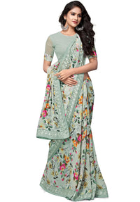 Shangrila Designer Digital Pastel Prints Weightless Georgette Saree With Blouse Piece