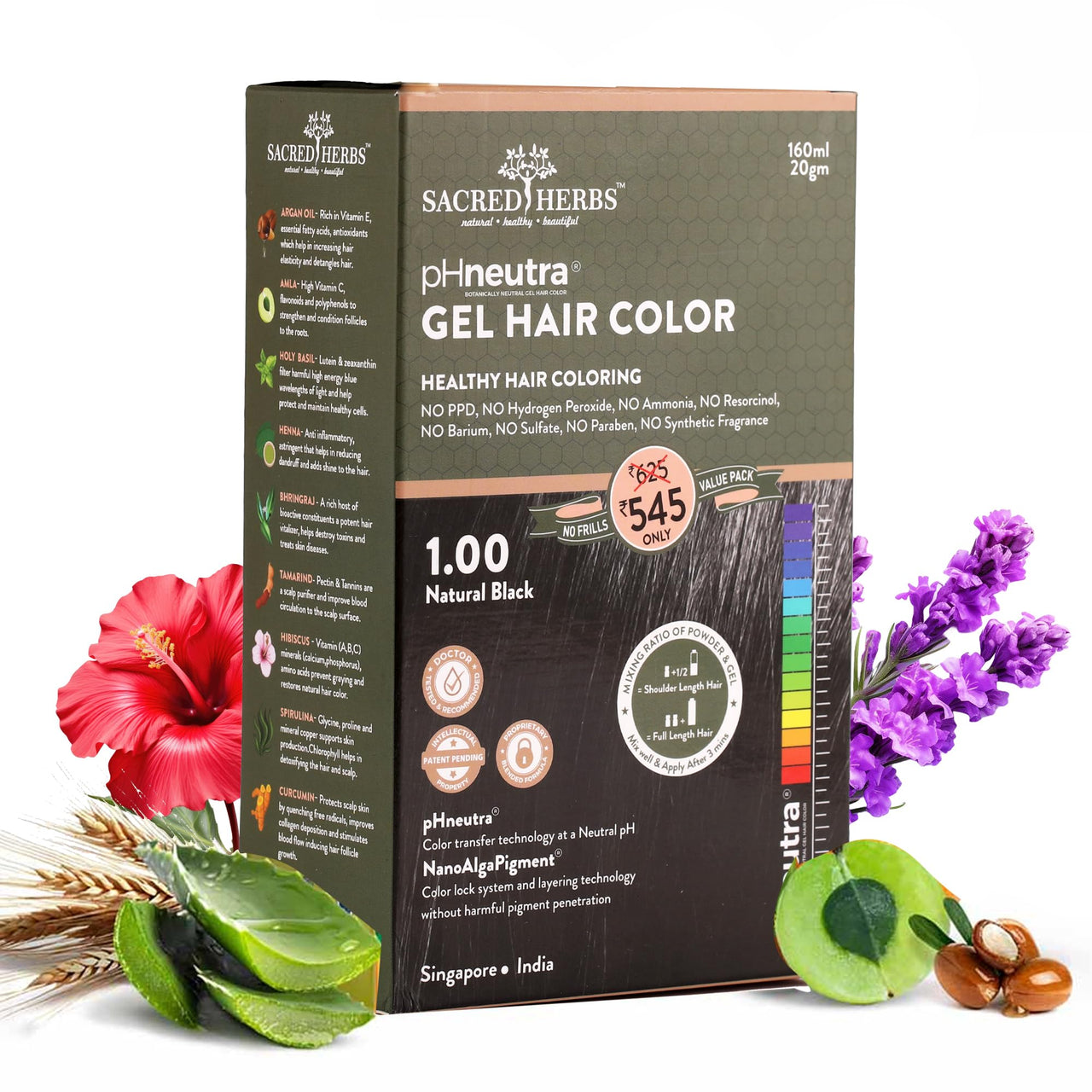 SACRED HERBS Ammonia & PPD Free Natural Organic Gel Hair Color for Men & Women | pH Neutral | Long Lasting Color with 100% Grey Coverage 160ml+20gm (NATURAL BLACK, 180 ML)