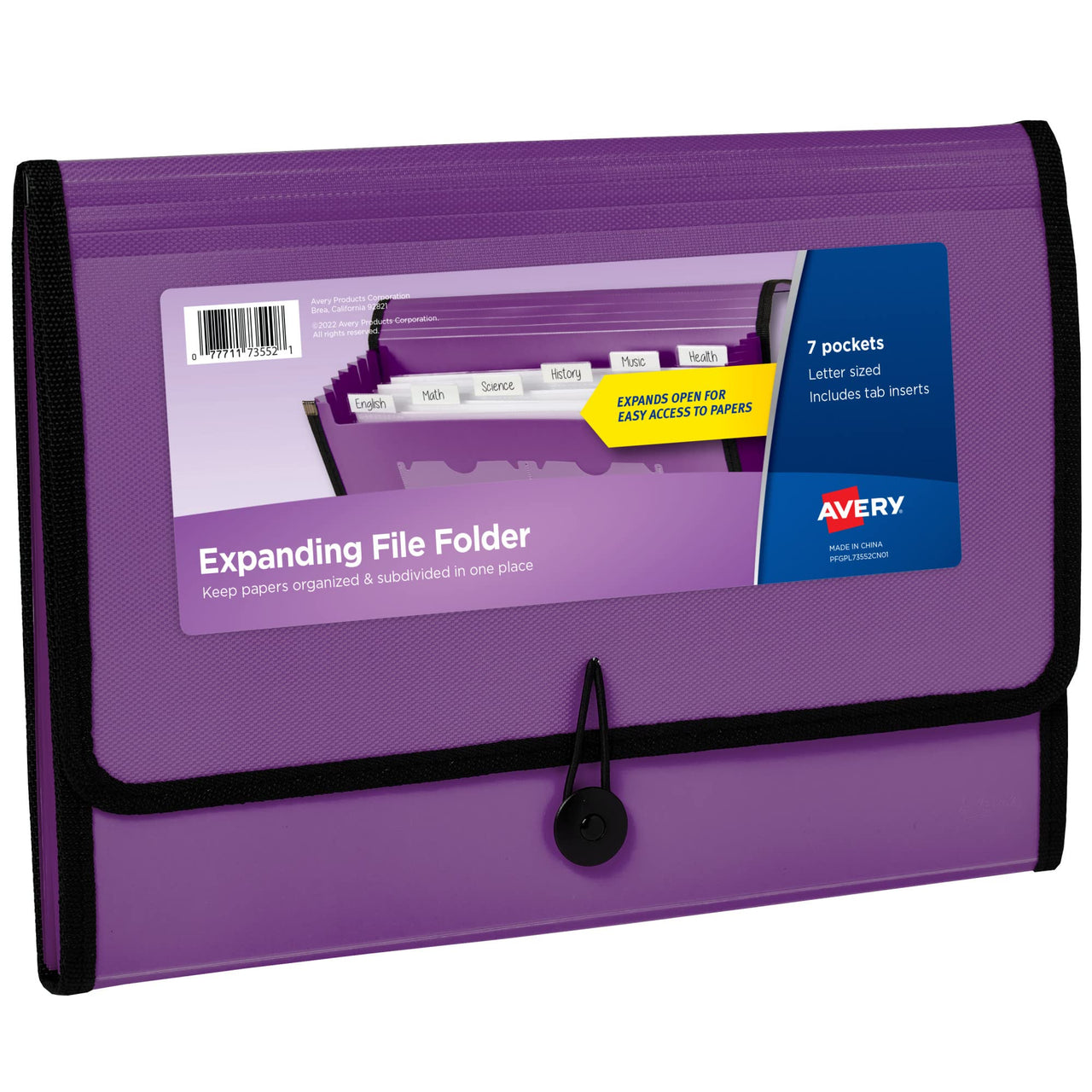 Avery Expanding File Folder Organizer, 7-Pocket Accordion File Organizer, Plum, Holds 425 Letter/A4-Size Sheets (73552) 7 Pockets