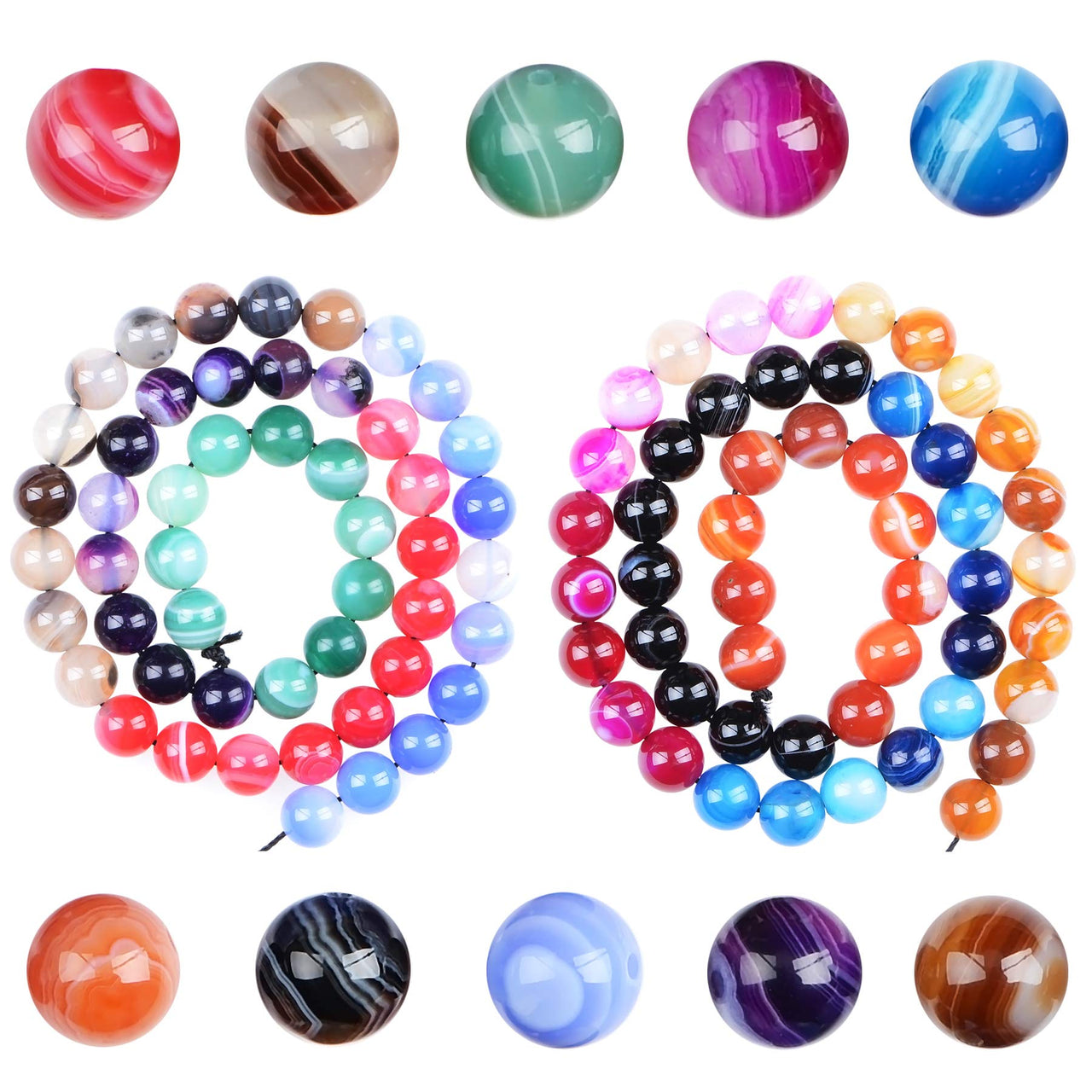 Massive Beads 140PCS 6MM Natural Crystal Beads Stripe Agate Gemstone Round Loose Energy Healing Beads with Free Crystal Stretch Cord for Jewelry Making (Stripe Agate, 6MM)
