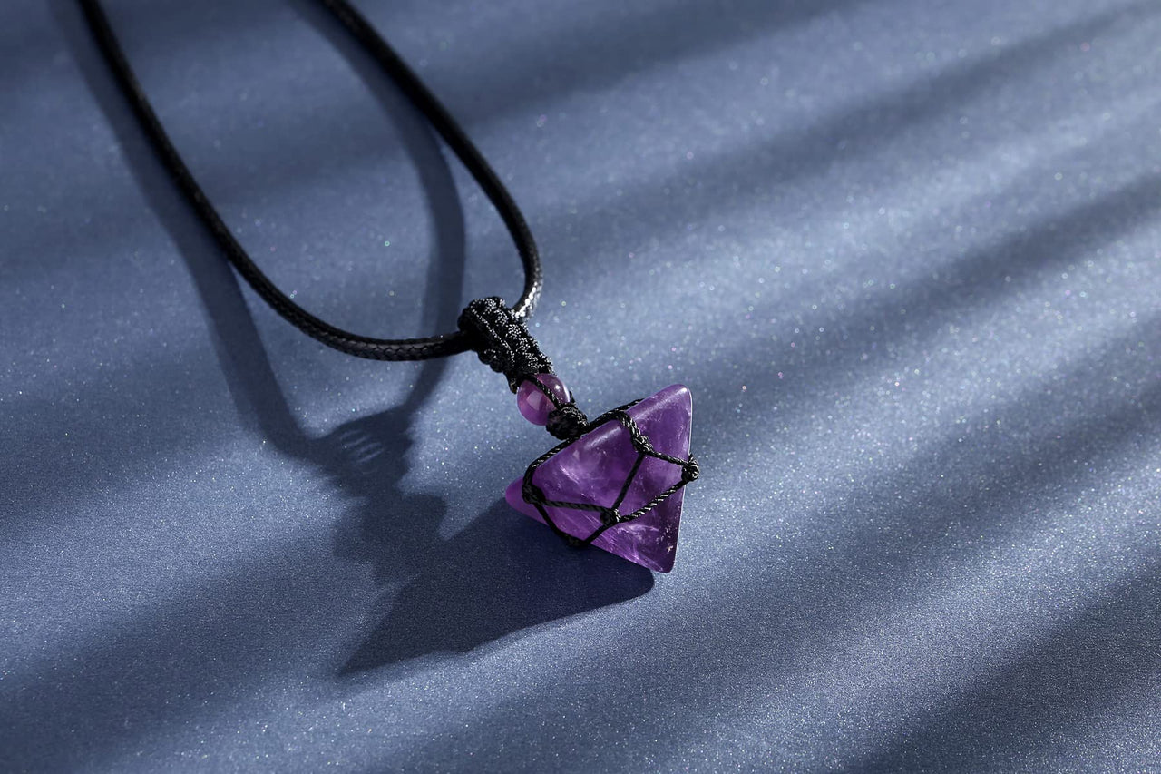 Amethyst Healing Crystal Necklace Pointed Pendant Necklaces Adjustable Rope Natural Pyramid Gemstone Stone Necklace Reiki Quartz Jewelry for Women Men Purple-amethyst