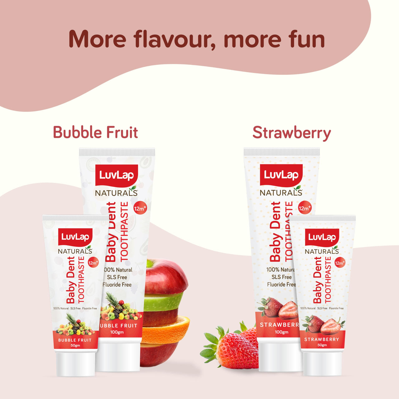 LuvLap Naturals 100% Natural Baby Toothpaste 50g, Bubble Fruit Flavour, SLS & Fluoride Free Kids Toothpaste, Removes Plaque, Prevents Bacteria, Ensures White Teeth, Neutral pH, 12M+
