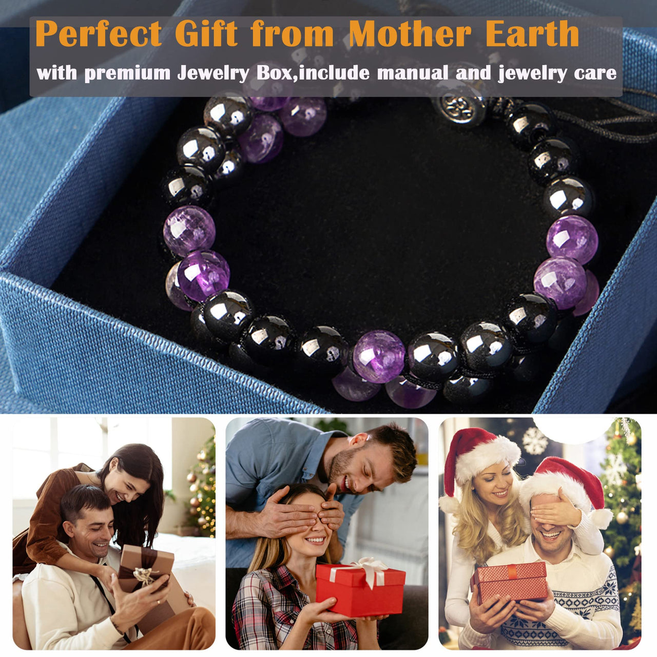 Triple Protection Bracelet for Men Women, Genuine Amethyst Black Obsidian Hematite 8mm Beads Bracelet ,Handmade Natural Stone Crystal Bracelets for Protection Healing Balance Amethyst Bracelet