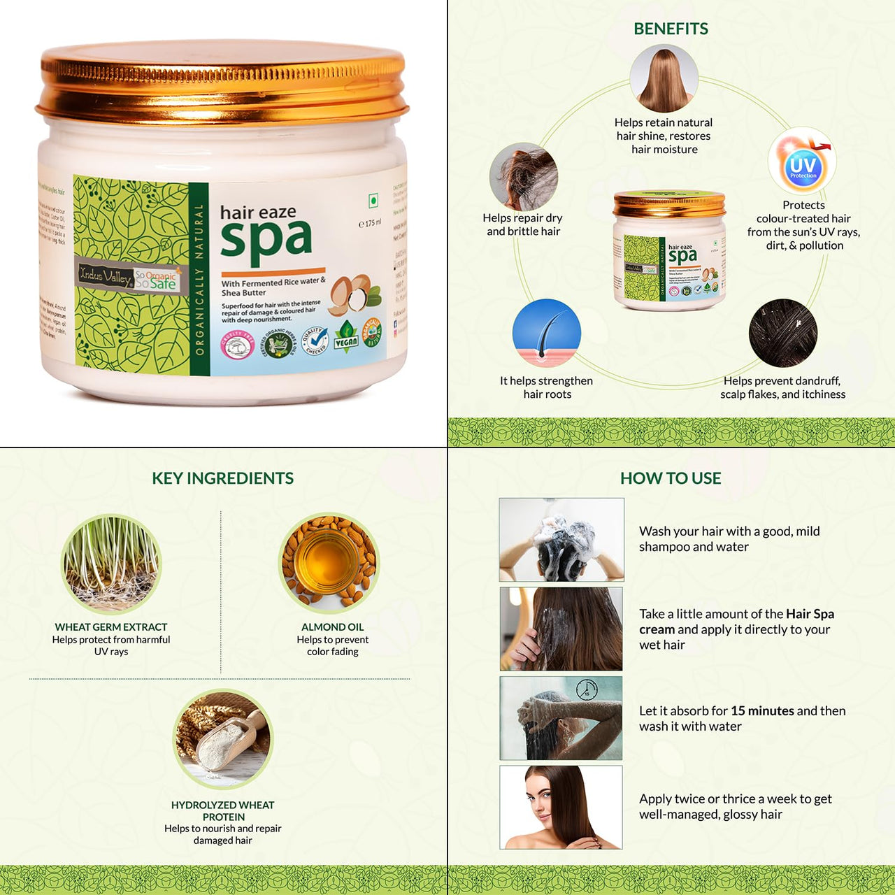 INDUS VALLEY Organically Natural Damage Free Colour Gel Dark Brown Hair Colour 3.0 Ammonia Free with Deep Nourishing Hair Eaze Spa - (20g +200ml + 175ml)