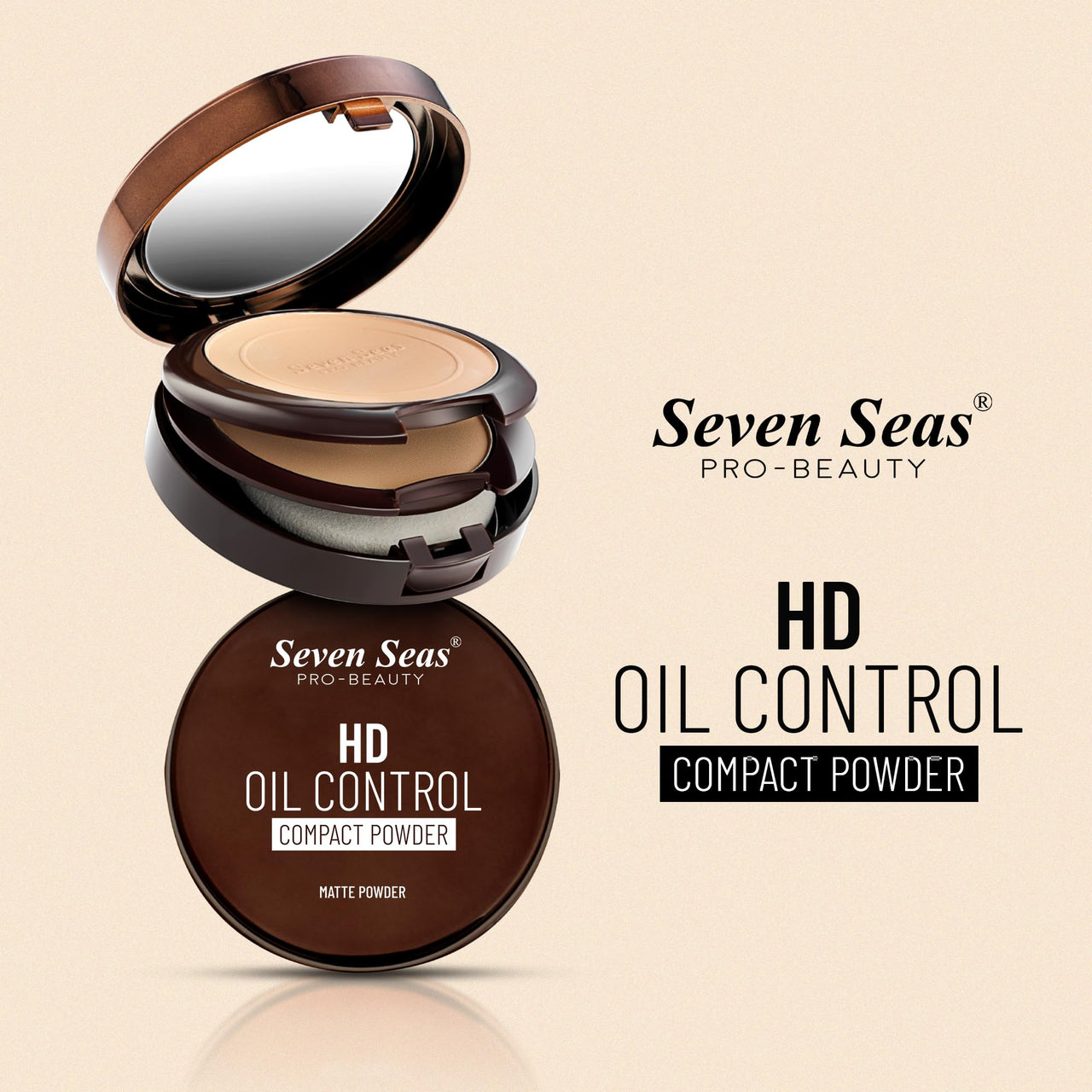 Seven Seas 2 In 1 HD Oil Control Matte Finish Pressed Compact Powder Total Oil Control | Non Oily Matte Look | Evens Out Complexion | Hides Imperfections | Blends Effortlessly (Skin)