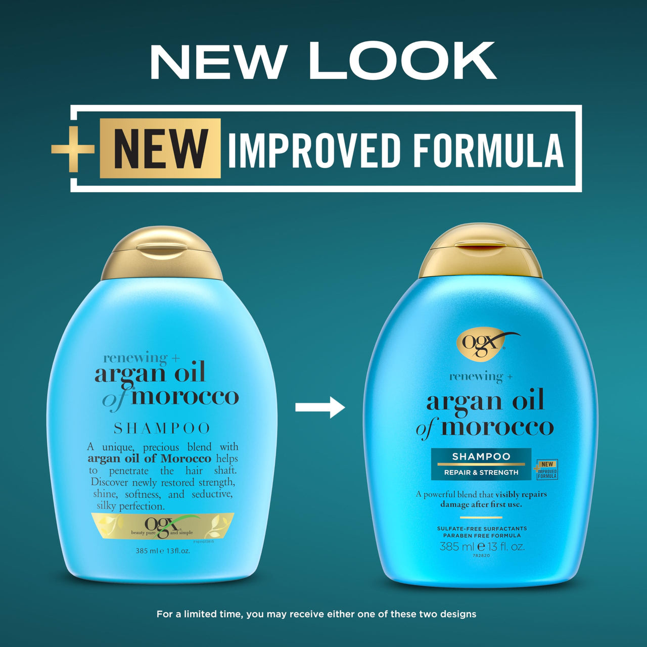 OGX Renewing + Argan Oil of Morocco Hydrating Growth Hair Shampoo to Help Moisturize, Soften & Strengthen Hair Paraben Sulfate Free 385 ml