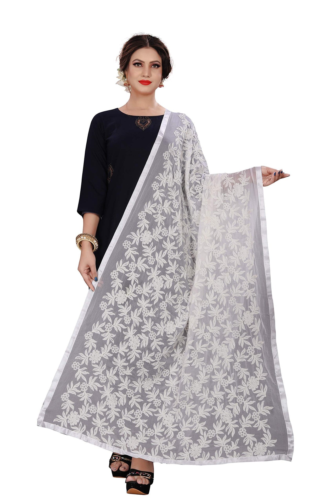AKSHAR LLC Miss India Women's  Chiffon Dupatta With Karachi Embroidery Work