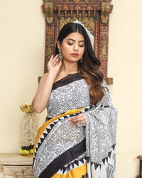 Shivanya Handicrafts Women's  Hand block printed cotton mulmul fabric saree With Blouse Piece Traditional Jaipuri Print_Vari