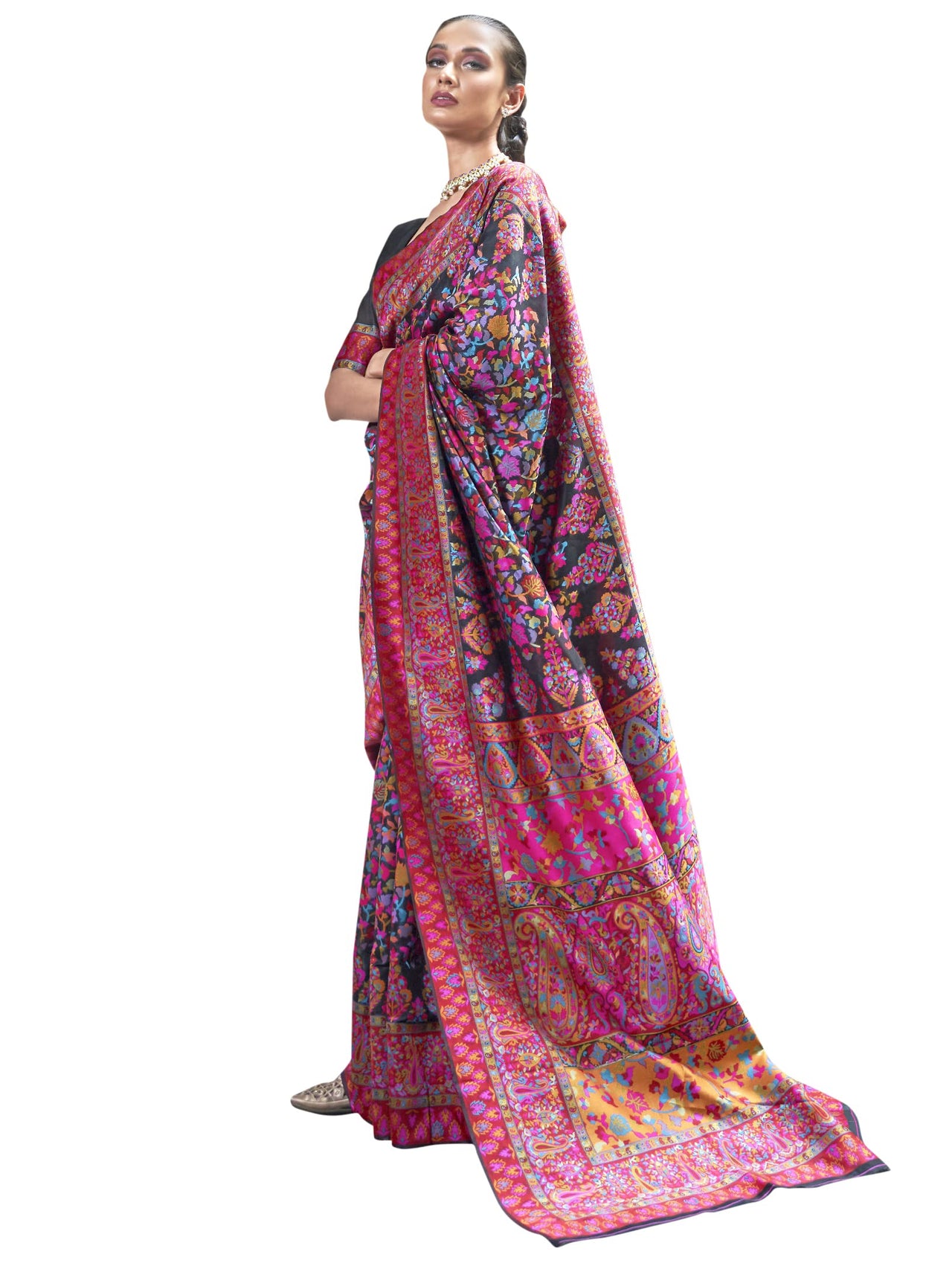 AKHILAM Women's  Banarasi Cotton Blend Saree With Blouse Piece