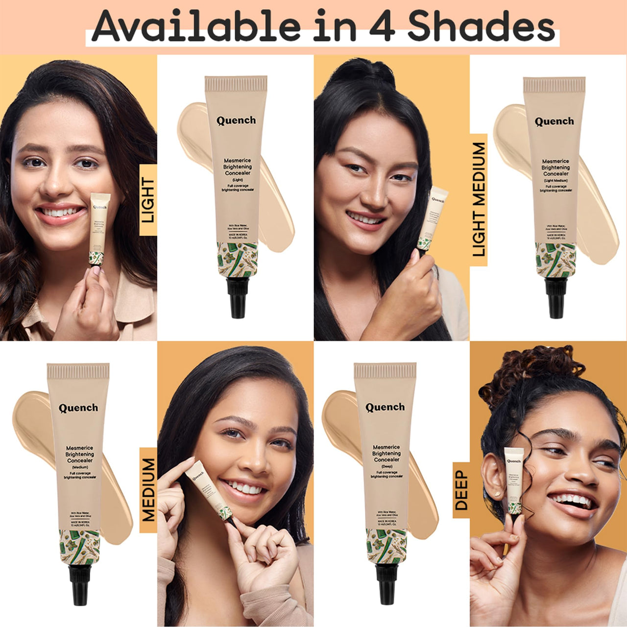 QUENCH BOTANICS Brightening Natural Cream Concealer With Rice Water & Aloe Vera | Conceals Dark Circles & Brightens Under Eyes All Skin | Made In Korea (Light), 10Ml