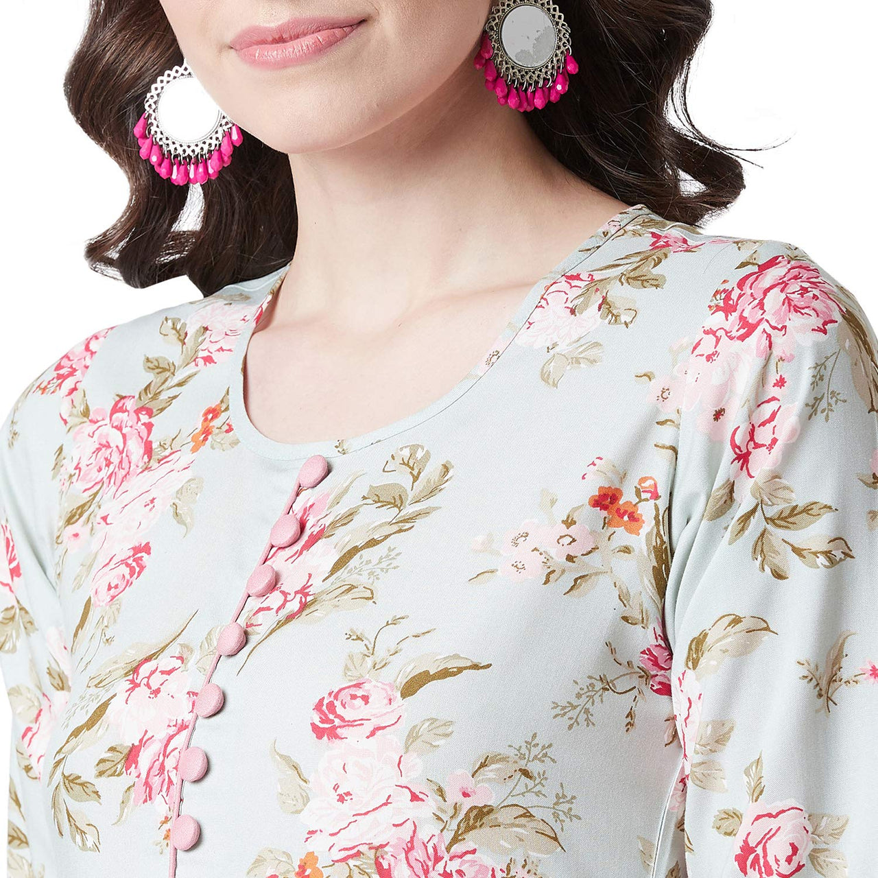 Tissu Women's  Rayon Green Floral Printed Flared Kurta 6XL