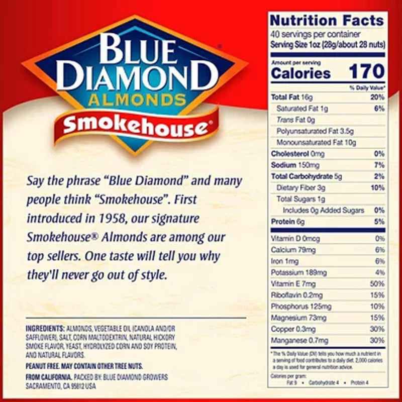 Blue Diamond Smokehouse Almonds, 40 Oz.